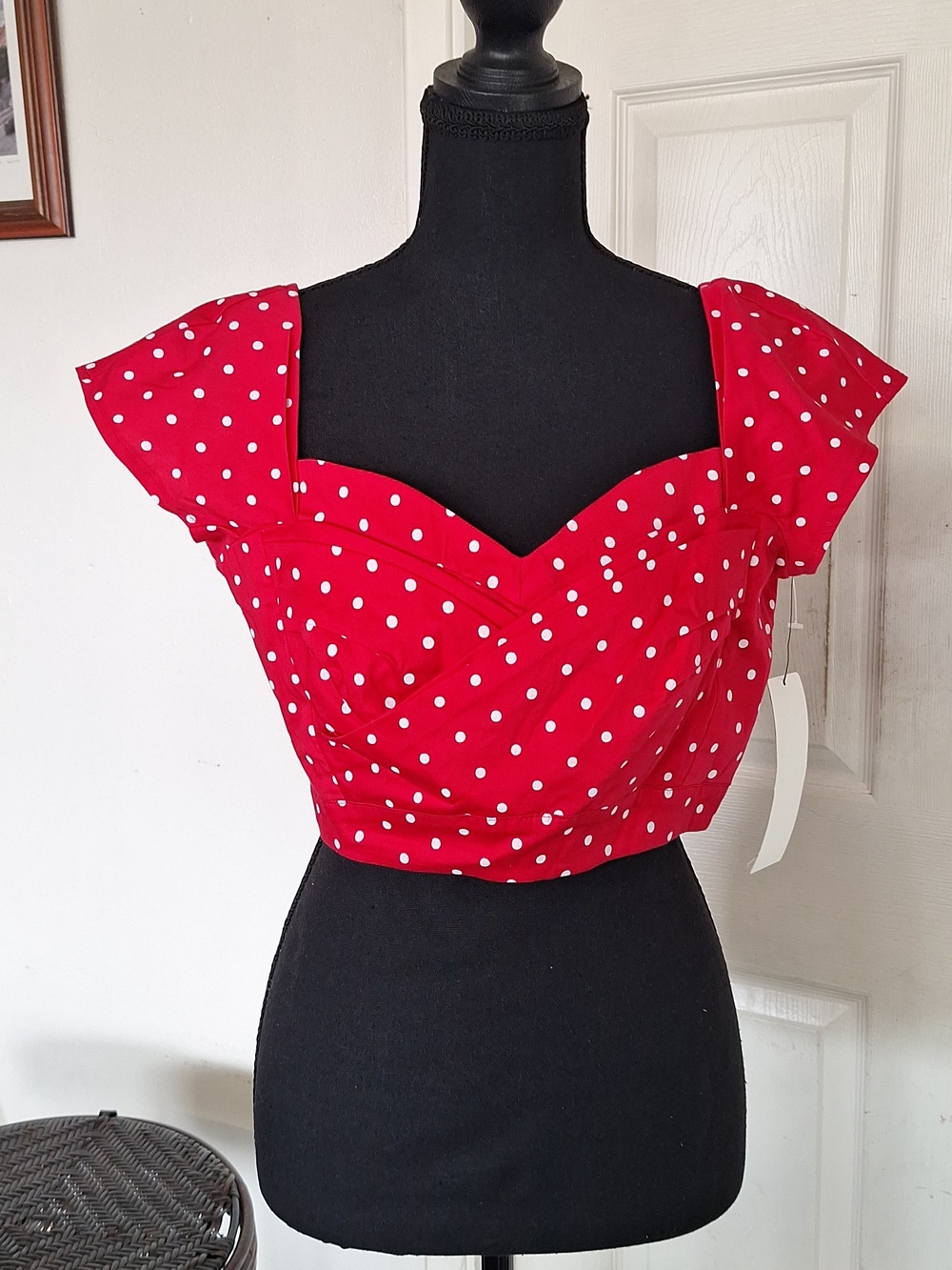 STOP STARING Alicia Estrada Polka Dot Crop Top Size L Red White Vintage Style
